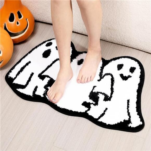 Halloween Ghost Bathroom Rug Non Slip Bath Mat Soft Absorbent Spooky Floor Carpe - Picture 6 of 7